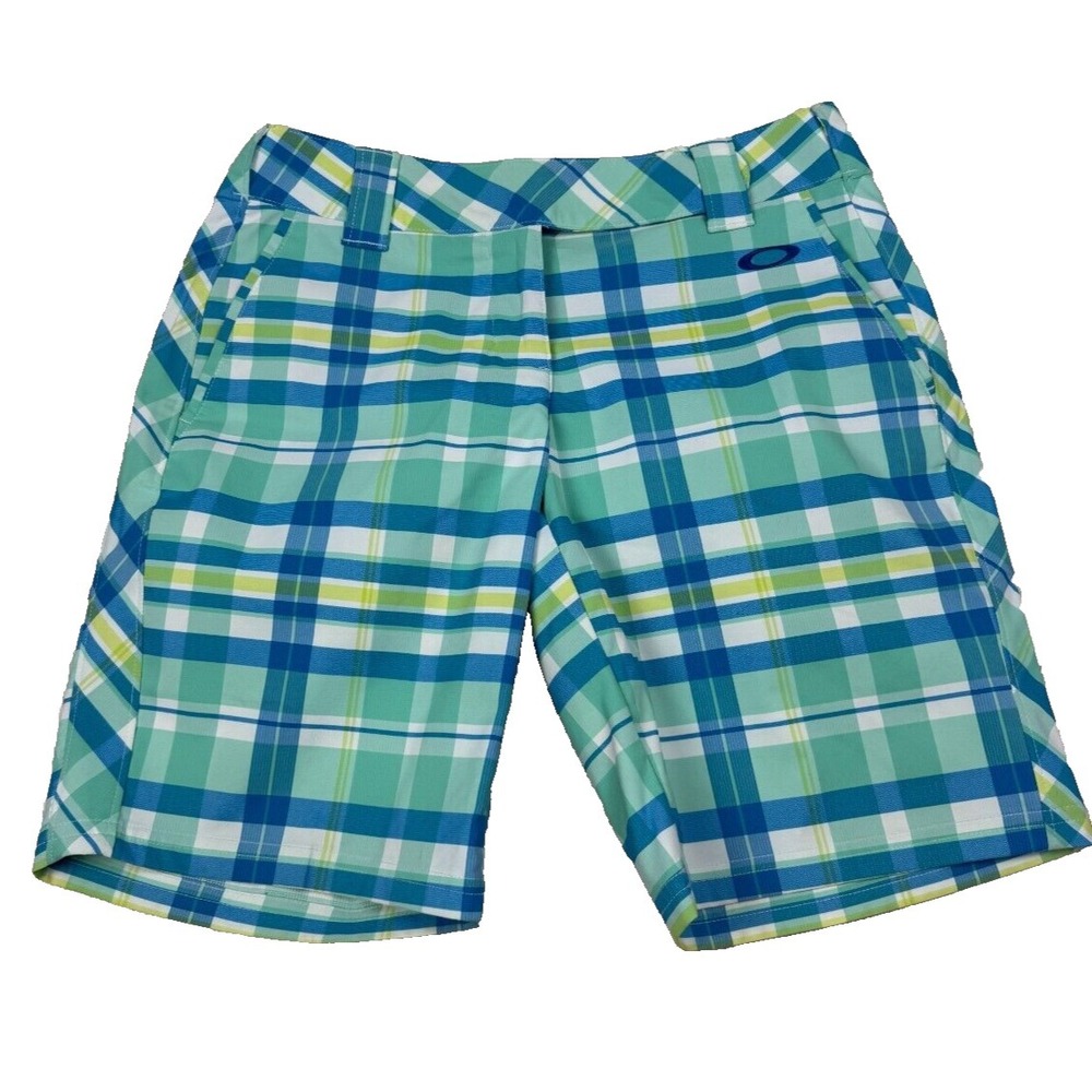 Oakley Blue Plaid Golf Moisture Wicking WOMENS Bermuda Shorts 30x9 Size 4